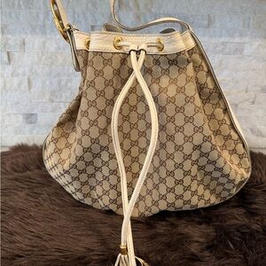 Gucci Beige and Brown Monogram Shoulder Bag